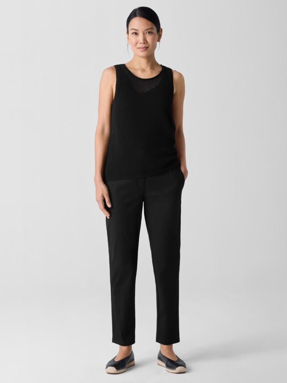 Eileen Fisher M Trouser Pant Straight Leg Front Zip Pockets Jersey Fabric Preppy